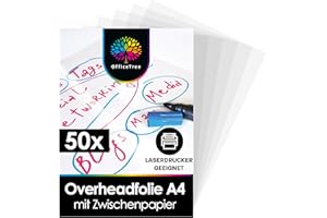 ‎OFFICETREE OfficeTree 50 x Overheadfolie A4 - OHP Folien glasklar - Folie für Laserdrucker - Overheadfolien auch als Kopierfolie, Projektorfolie oder Drucker Folie geeignet
