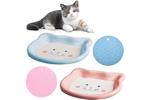 GIGIIS Ciotola per Cibo Gatto in Ceramica Set di 2 Ciotoline per Gatti Piattino Gatto Piatto Cibo Gatto Piastra a testa di gatto con Gomma Antiscivolo Ciotole Piatte per Gattini Cani Animali Domestici
