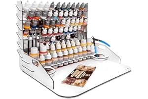 Silu – Paint Station con Mesa de Trabajo Pequeña | Organizador para Pinturas de 18ml (25mm Ø), Pinceles y Herramientas | Ideal para Iniciarse en el Modelismo y Miniaturas | Pinturas No Incluidas