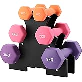 Hex Dumbbells Set with Stand, 2 x Dumbbells 3/2/1.5/1 kg, Home Gym Weights for Fitness, and Strength and Toning Exercises, Wo