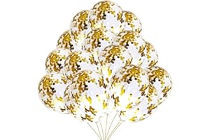 JONAMI Decoration Nouvel An 2026 – 40 Ballons Confettis Or Latex Transparent avec Confettis Doré pour Anniversaire, Fête et Decoration Nouvel An