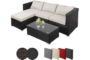 Montafox Salon de Jardin Exterieur en resine 4 Places canapé Exterieur Poly rotin tressée Balcon, Couleur:Noir Titan/Plage de Sable