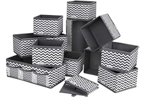 DIMJ Lot de 12 Organiseurs de Tiroir, Rangement Tiroir Pliable et Respirant Non-tissé, Organisateur Tiroir Ideal Pour le Rangement Sous Vetement, Cravates, Chaussettes (Gris Foncé- Classique)