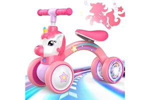 Dromlag Unicorn Balance Bike 1 2 Year Old, 2 Wheels Lighting Ride On Toys for 1 2 Year Old Girls Gifts, Toddler Girl Toys Age 1-2 Baby Toys 10-24 Months Old Christmas Xmas 1st Birthday Gifts Presents