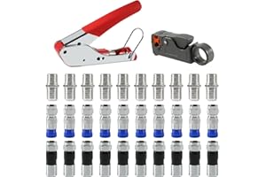 AEDIKO Coaxial Compression Tool Kit Coax Cable Crimper Wire Stripper with F RG6 RG59 Connectors