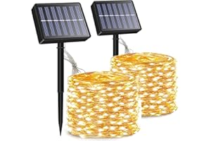 SOLARBABY Catena Luminosa Esterno Solare, [2 Pezzi] 200LED 20MLuci Solari Esterno Giardino 8 Modalità Lucine da Esterno Decorative Per Patio Cancello Cortile Matrimonio Festa Giardino (Bianco caldo)