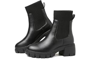 Bravover Womens Chelsea Boots Waterproof Slip On Ankle Boot Chunky Heel UK Size 3.5-7.5