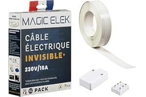 MAGIC ELEK - Câble électrique invisible ultra plat 3M 230V/16A – 3 LIGNES - disparaît sous peinture, papier peint, carrelage… Fini les goulottes passe câble…