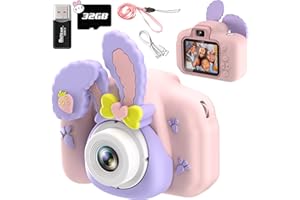 KITYHOME Camara Fotos Infantil 1080P Camara De Fotos para Niños,2" Inch Selfie Camara Fotos Niños 32G,Regalo para niños y niñas 3 4 5 6 7 8 9 10 11 12 años，Niño y Niña Juguetes Juegos (Conejo)
