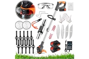 WRNEAOCH Débroussailleuse électrique sans fil en métal avec lames - Avec piles Li-ion 24 V et chargeur rapide pour le nettoyage du jardin, les mauvaises herbes, les arbres à fleurs