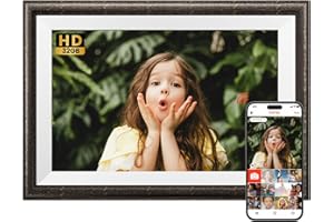 Cornice Digitale WiFi in legno 10.1 Pollici Portafoto Digitale Touch Screen Prospettiva Completa IPS HD 1280x800 SONVGOO, 32GB, Rotazione Automatica, Condividi foto/video tramite Frameo App