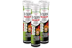 Equilibra Integratori Alimentari, B-Taurin, Integratore per Energia Istantanea, Stimola il Metabolismo, con Taurina, Arginina, Guaranà e Vitamine del Gruppo B, 3 Pezzi da 20 Compresse Effervescenti
