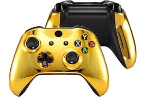 eXtremeRate Carcasa para Xbox One X S Funda Delantera con Agarre Izquierdo Derecho Protectora de la Placa Cubierta Antideslizante Asa Mango para Xbox One S/X Mando-Model 1708(Dorado)