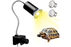 PewinGo Tortoise Heat Lamp, UVA UVB Light Reptile Kit for Terrapin Tank Vivarium, with 2*50w Basking Bulb and 360° Swivel Clamp Stand for Tortoise, Snake, Frog, Lizard, Chicks. Halogen, Yellow Light