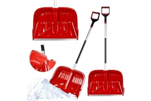 KADAX Pelle à neige professionnelle, 53 x 135 cm, avec poignée antidérapante, pelle à neige avec lame en plastique et bord en aluminium, pelle à neige (rouge)