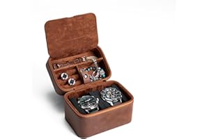 AUKURA leather watch case jewelry organizer for travel and storage, 2 layer organizer(2 slots w/accessories lid)