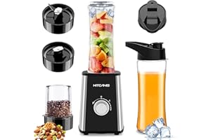 KITCANIS Mixer Smoothie Maker 800W, 3 in 1 Multifunctional Smoothie Blender with 3 Adjustable Speeds, 600ML Portable Bottle and 300ML Grinding Cup for Ice, Fruit, Vegetable, nut, BPA-Free