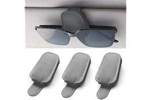AHEJIOO 3 Stück Brillenhalter für Auto – Universeller Sonnenbrillenhalter Auto – Premium Auto Zubehör Innenraum, Grau Leder