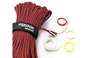 PSKOOK Paracord Survival Cord with Waxed Tinder Fishing Line Cotton Thread Outdoor Commercial Grade Braided Fire Parachute Cord Ropes (Classic Grid, 100FT)