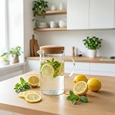 Deconox Mantar Kapaklı Borosilikat Cam S&uuml;rahi 2 Litre - Isıya Dayanıklı Minimalist Karaf ve Detoks Şişesi