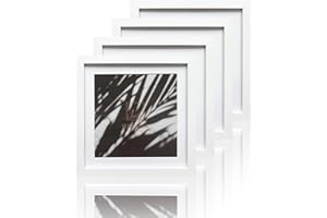 VUVUZULA 10x10 Inch Square Picture Frames White Set of 4 Photo Frame with Mount for 8x8 Inch Photo with Real Glass