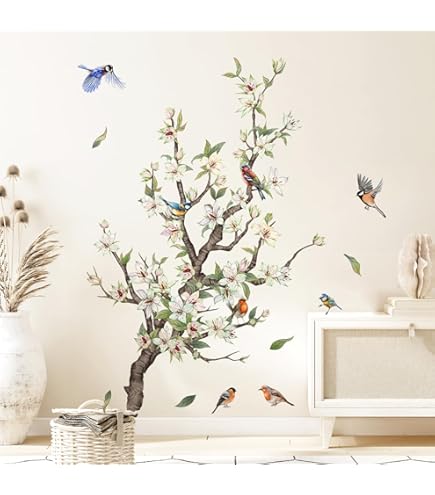 Deko Herbst Wandtattoo Niedliche Vogel Familie - Wandsticker Für Kinderzimmer In Baum-Optik Wandtattoo Kinderzimmer
