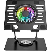 Addison AD-RC36 Fanlı RGB Işıklı 360 Derece D&ouml;nebilen Ayarlanabilir &Ccedil;elik/Al&uuml;minyum + Kaymaz Silikon Ped Metal Laptop Stand (