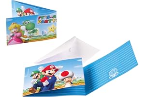 Lot de 8 invitations et enveloppes « Super Mario Bros » - Pour anniversaire d'enfant ou fête à thème - Cartes d'invitation pour enfants Luigi Toad