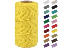 Uiopa Macrame Corde 2mm x 100m, Naturel Fil Macramé Fil de Coton Ficelle Corde, DIY Cordelette pour Tressée, Tapisserie de Plante, Tenture Murale, Cadeau Décoration, Emballage (Jaune)