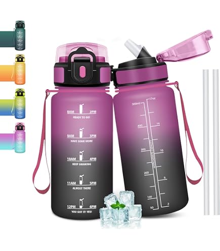 Trinkflasche Mit Strohhalm – 0,5 L, Auslaufsicher, Mit Zeitmarkierung & Motivierendem Slogan, Für Kinder & Erwachsene –