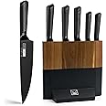 CFORM Kitchen Knife Set with Block, 6 PCS High Carbon Professional Stainless Steel Sets Chef, Bread, Slicer, Utility, Paring Non-Slip Frosted Handle, Block Knives