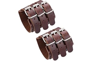 LOLIAS 2 PCS Bracelet Cuir Véritable pour Hommes Femmes Triple Sangle Large Bracelet Manchette Wrap Gauntlet Bracelet Fixation Bras Armure Ceinture Unisexe Couple,Noir/Brun