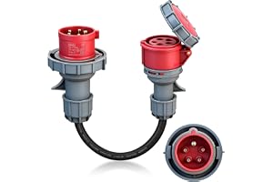 CEE-adapter 32 A till 16 A, IP67 vattentät och dammtät, kraftströmadapter med skyddskåpa, 5 × 2,5 mm² kabel, 32 till 16 amper