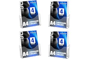 DASBET Acrylic Brochure Holder,A4 Perspex Display Stand Acrylic Leaflet Display Rack Plastic Pamphlet Holder Clear Wall Mount Brochure Storage Rack for Magazine, Pamphlet, Booklets 4 Pack(A4)