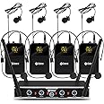 D Debra UHF Wireless Mic System, 4x16 Channels, Bodypack Transmitter, Headset Mic, 80m Range, Ideal for Meetings, Church, Speeches, Parties (4 Bodypacks)