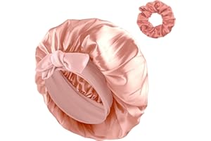 Abeillo Jedwabny czepek do spania, satynowy czepek do włosów, czepek nocny z gumkami do włosów, regulowany jedwabny czepek z elastyczną tasiemką, dla kobiet i dziewcząt, do wszystkich rodzajów włosów,