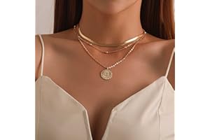 Carufin - Collar con colgante de loto en capas, collar de gargantilla con cuentas, joyería ajustable para mujeres y niñas (Oro)