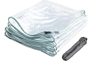 PIVFEDGX Clear Tarpaulin Waterproof Heavy Duty Transparent Tarp Sheet Camping Outdoor PVC Plastic Tarpaulins Ground Sheet Gazebo Cover - 420g/m² - 0.3mm Thick Windproof (2x3m)