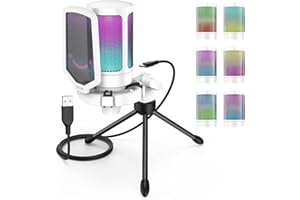 FIFINE Gaming Microfono para PC USB, RGB Condensador Micrófono de Cardioide per Ordenador PS4 PS5, con Botón de Silencio, Trípode, Filtro Anti-Pop, Soporte de Choque