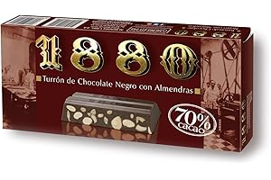 1880 - Cioccolato Fondente 70% Con Mandorle Selezionate e Cacao 70%, Dolce Tipico Natalizio, Ricetta Artigianale, Pre-Tagliato per un Facile Consumo, Torrone Tradizionale, 200 g
