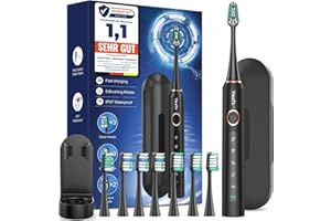 Cepillo de Dientes Eléctrico Sónico para Adultos - Cepillo Electrico Sónico con 8 Cabezales y Estuche de Viaje, 5 Modos, IPX7 Impermeable, Cepillo Dientes Electrico de Viaje Recargable, Negro
