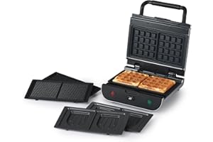 SENYA Appareil à gaufres et croque-monsieur, Gaufrier 3 en 1, Gaufres, Gaufrettes & Croques, 3 Plaques Interchangeables Antiadhésives, Rangement Vertical, Facile à Nettoyer