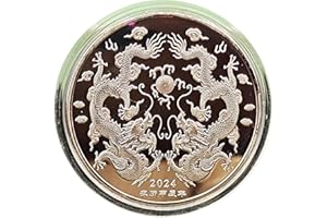 LEEINTO Moneta da Collezione 2024 Anno del Drago Commemorativa Medaglia dello Zodiaco Cinese Moneta da Collezione placcata in Oro Argento Moneta Cinese Souvenir