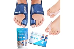 Sports Laboratory Bunion Corrector for Women and Men | Silicone Toe Separators | Toe Spacers | Toe Straighteners | Set: 2x Bunion Splints, 2x Big Toe Straighteners, 1x Bunion Relief Guide (Blue)
