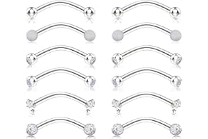 HYWEAN 12PCS Piercing Labio 16G Ceja Anillo Acero Quirúrgico Barbell Curvado Piercing Tragus Helix Labio Cartilago Oreja Rook Para Hombre y Mujer Plata