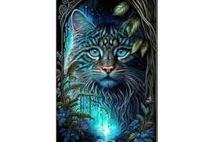 AIRDEA 5D Cat Diamond Carft Painting Kits for Adults Beginners Round Full Kits DIY Fantasy Cat Diamond Art Kits Animal Diamond Carft Painting by Number Kits Gem Painting Art 12x16inch