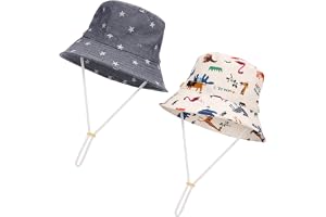 2 Pieces Toddler Sun Hat Kids Bucket Sun Hat Baby Cute Print Summer Hat with Adjustable Head Drawstring and Chin Strap Outdoo