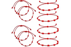 Zoonvii Braccialetto Rosso Kabbalah 8 Pezzi con 7 Nodi, Fatto a Mano, Intrecciato Regolabile, Portafortuna, Unisex