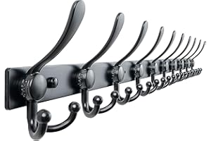 Dseap Wall Coat Rack 96.5cm - Heavy Duty 300% Thicker, Modern Stainless Steel, 10-Triple-Hooks Coat Hanger for Entryway Closet, Black