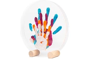 PATROCLE LouYou Empreintes de Bonheur - Kit Empreinte Famille de 4 Made in France Nacré - Coffret Naissance - Idée Cadeau Anniversaire - Fête des Mères - Support bois - 4 plexiglass